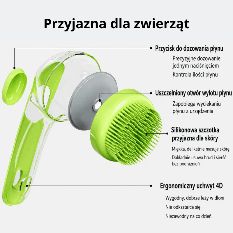 PetGlow - Szczotka do kąpieli zwierząt z dozownikiem szamponu