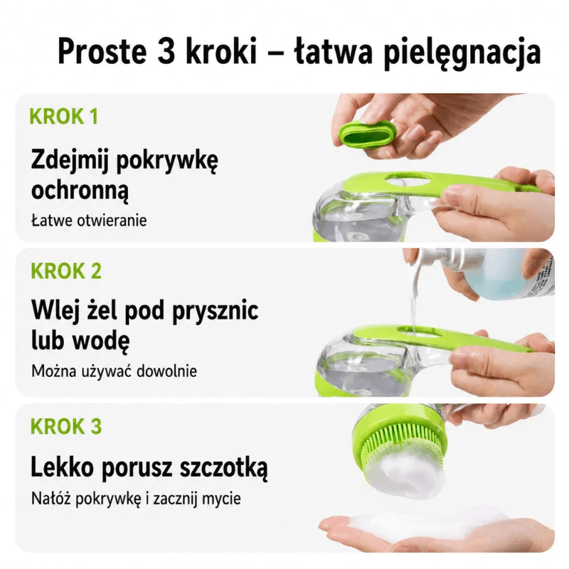 PetGlow - Szczotka do kąpieli zwierząt z dozownikiem szamponu