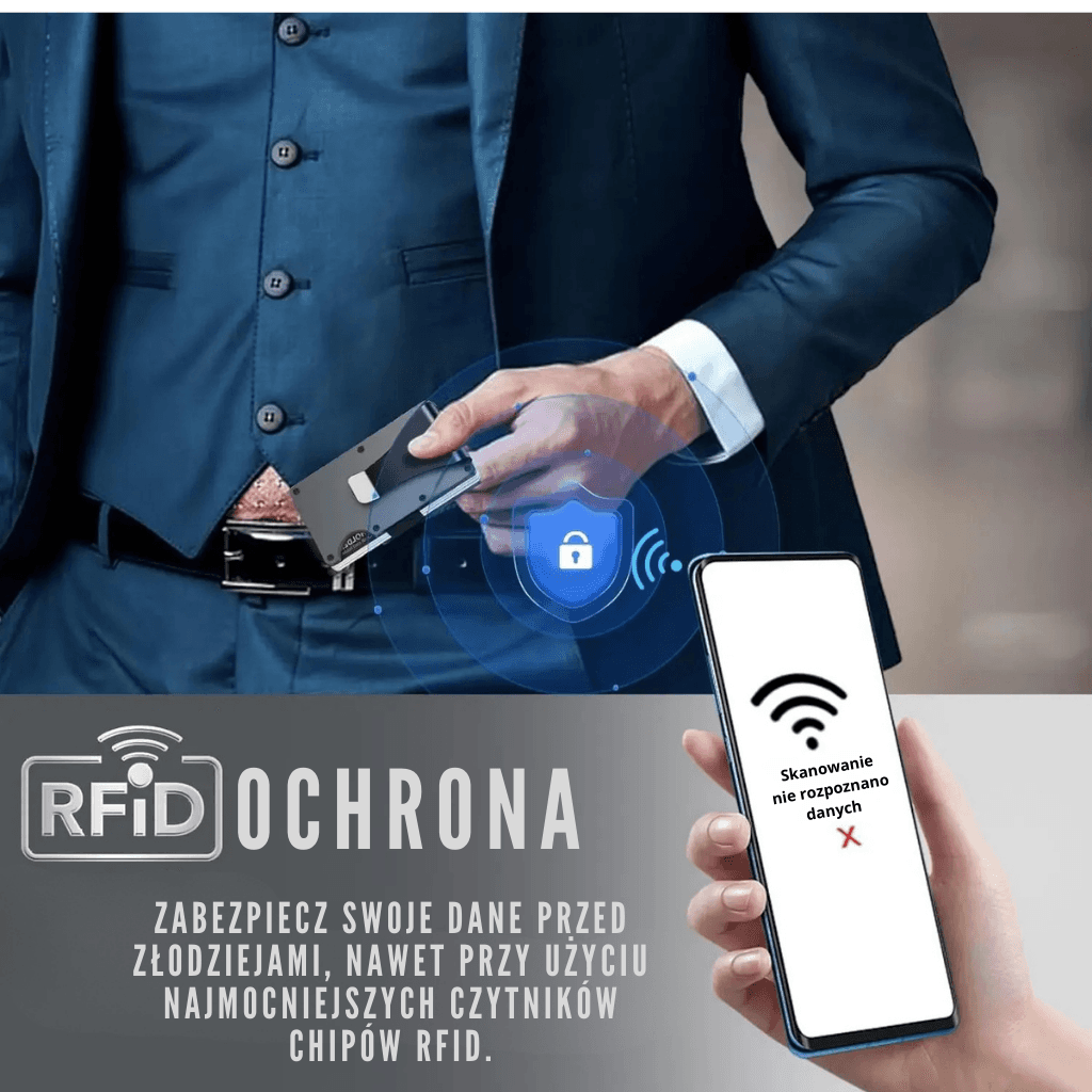 Rewo - aluminiowy portfel blokujący RFID